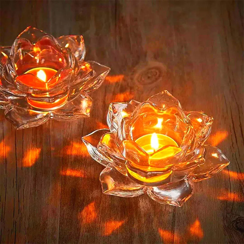 Красочные Хрустальные стеклянные лотоса подсвечник лампа Будды буддийский геометрический подсвечник форнасетти держит свечи канделы украшения