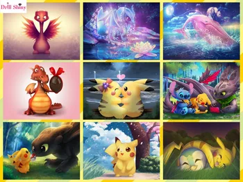 

Dragon and Pikachu, Pokemon,Piplup,diamond embroidery full square/round drill rhinestone,mosaic diamond,5d diy ,diamond painting