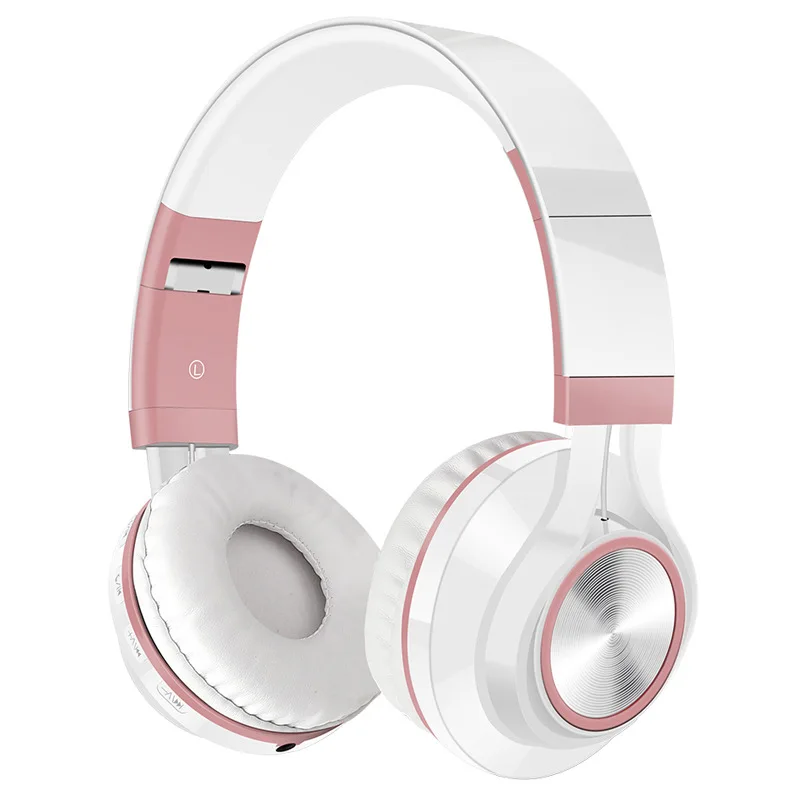 Bluetooth бас-наушники стерео проводные беспроводные наушники Bluetooth 3 гарнитура над наушниками для ПК ноутбук телефон - Цвет: Розовый