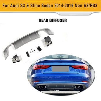 

PP Car Rear Bumper Diffuser Lip With Exhaust Muffler For Audi S3 Sline Sedan 4 Door 2014-2016 Non A3 RS3