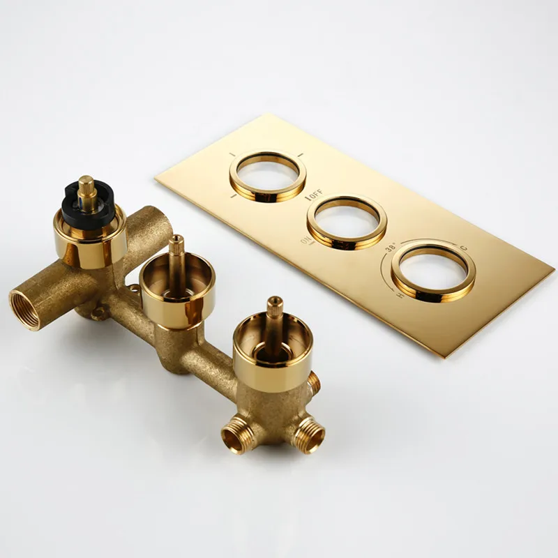  Smesiteli Gold Brass 3 Dial 3 Way Thermostatic Control Mixing Valve Faucet Bath Bathtub Shower Dive