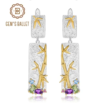 安い GEM'S バレエ天然トパーズアメジストペリドットイヤリングファインジュエリー 925 スターリングシルバー手作り竹女性