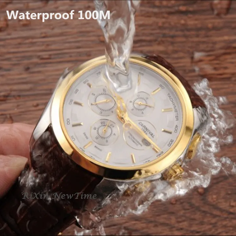 Мужские водонепроницаемые механические часы с кожаным ремешком 100 м|reloj brand|reloj