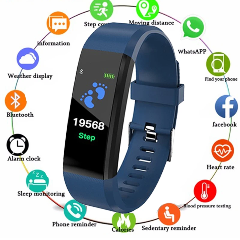 

Color Screen Smart Bracelet Sports Pedometer Watch Fitness Running Walking Tracker Heart Rate Pedometer Smart Band PK Mi band 3