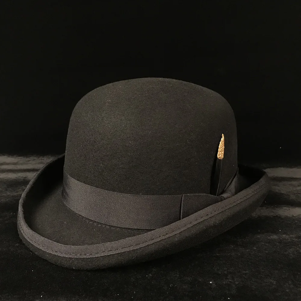 100% Wool Women's Men's Black Brown Bowler Hat Gentleman Crushable Derby Hat Dad Billycock Groom Hats Steampunk S M X XXL white fedora