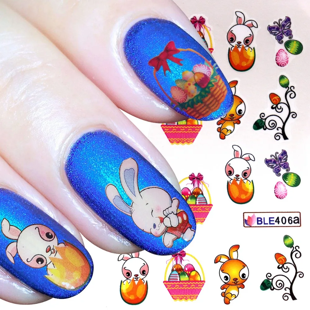 

Easter Water Nail Decal Bunnies Nail Art Water Transfer Sticker DIY Cute Easter Basket Nail Art Decals Film Tattoo Nail Stickers
