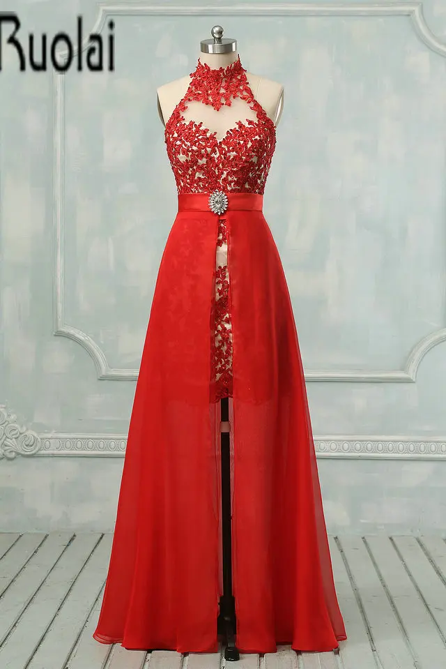 Elegant Evening Dresses Long 2018 High Neck Appliques Evening Gown With Removable Skirt Formal Party Dress Robe De Soiree