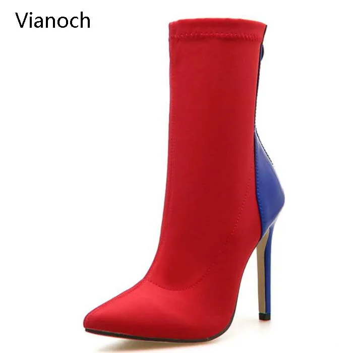 

Vianoch Fashion New Womens High Heels Strechy Fabric Ankle Boots Thin Heel Shoes Platform Pumps Size 40 41 42 wo180891