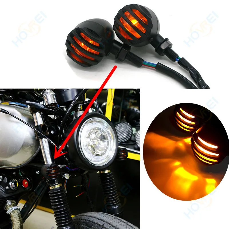 1 Пара Ретро Мотоцикл Черный Металлический гриль Пуля поворотник сигнальный светильник индикатор для Harley Кафе Racer светильник s