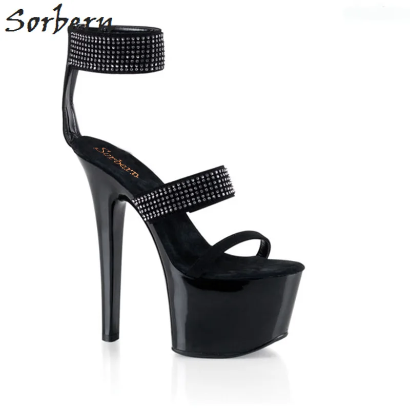 

Sorbern Rhinestone Sandals For Party Shoes Zipper Open Toe 15Cm Super High Heels Size 10 For Women Summer Sandals Platform