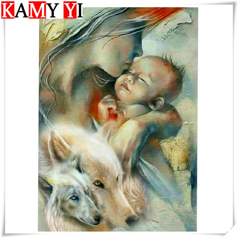 Diamond embroidery abstract Mom baby Diy 5d diamond painting full square round drill rhinestone pasted Wolf picture home decor