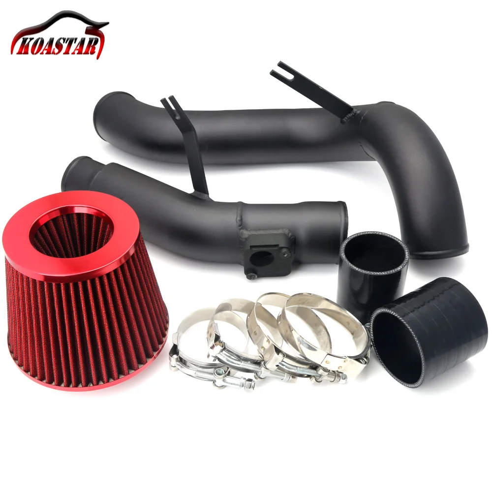 Black 2.75" Inch Cold Air Intake Kit and 1.5L Aluminum Turbo Pipe With Red Blue Carbon Air