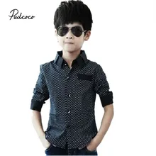 Pudcoco/ г. Осенне-зимняя формальная Простая рубашка с длинными рукавами для мальчиков праздничные рубашки в горошек для детей от 3 до 8 лет