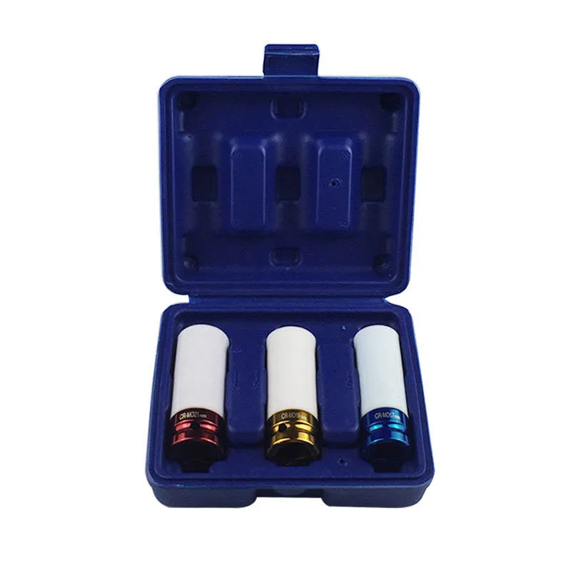 

3Pcs Tire Protection Sleeve Set Wall Deep Impact Nut Wheel Socket With Storage Box JDH99