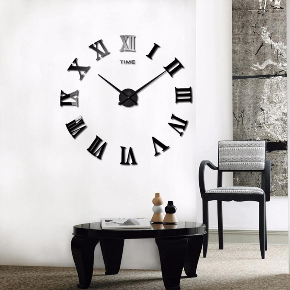 2018 новые большие римские настенные часы акриловое зеркало diy часы украшение дома гостиная настенные наклейки Современный дизайн