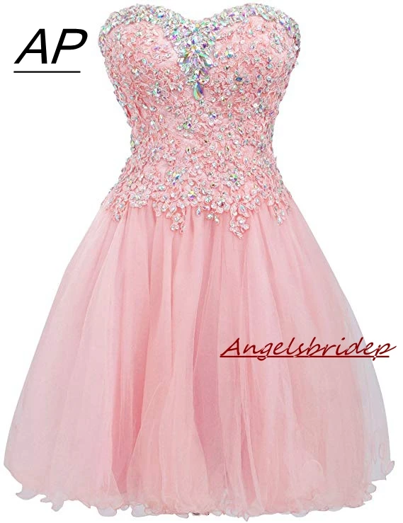 

ANGELSBRIDEP Mezuniyet Elbiseleri Homecoming Dresses Sexy Above Knee Cocktail Dress Fashion Crystal Mini 8th Grade Party Gowns