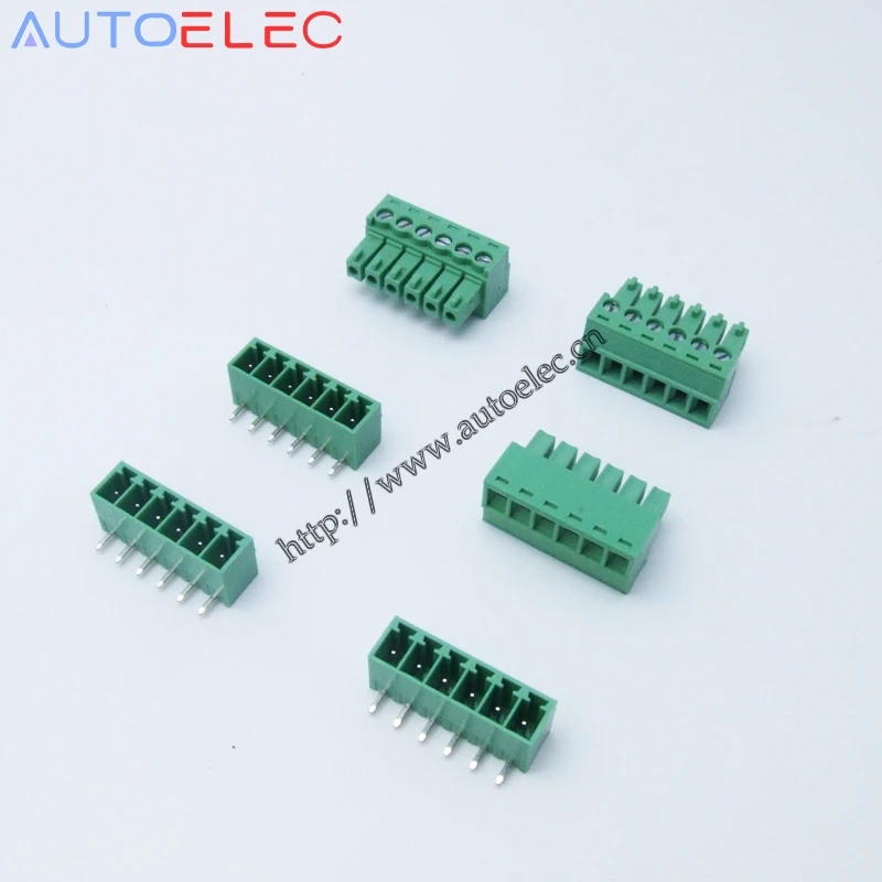 

6pin Pitch3.50mm PA66 PCB Plug-in Terminal Blocks connector male and female right angle pin100sets electrical connector terminal
