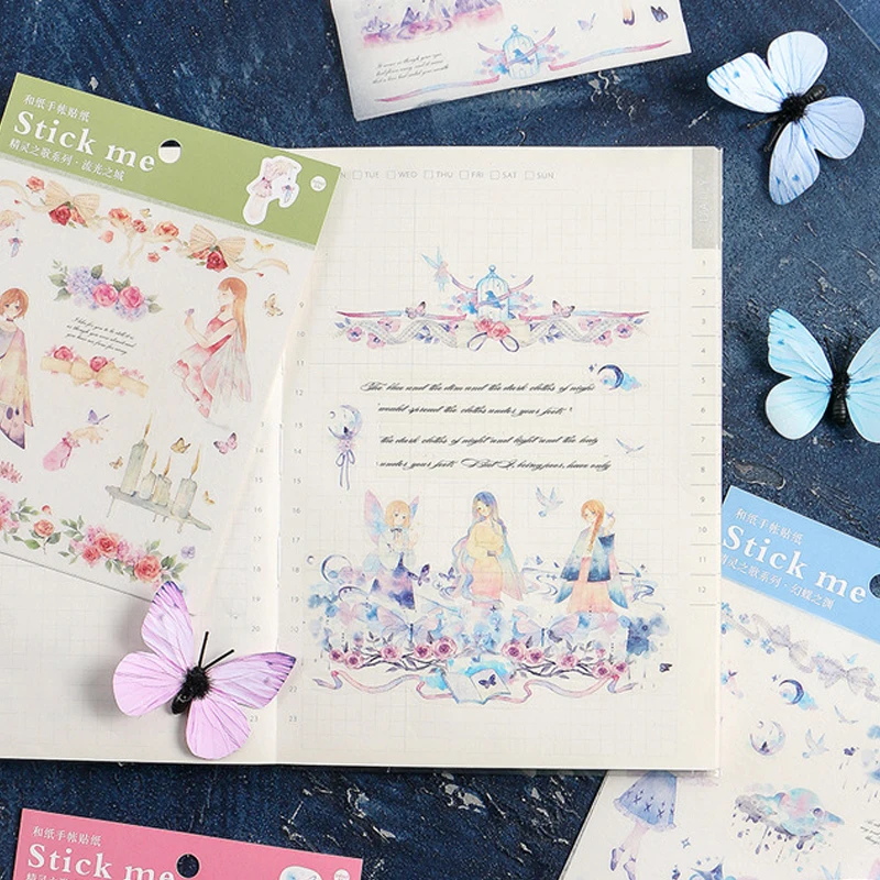 

beautiful flowers Fairy girl angel adhesive washi paper sticker diy Handmade Gift Card photo album Scrapbook decoration sticker