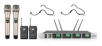 

Bolymic 4 Channels cordless mic UHF wireless 2 Handheld & 2 headset Microphone System