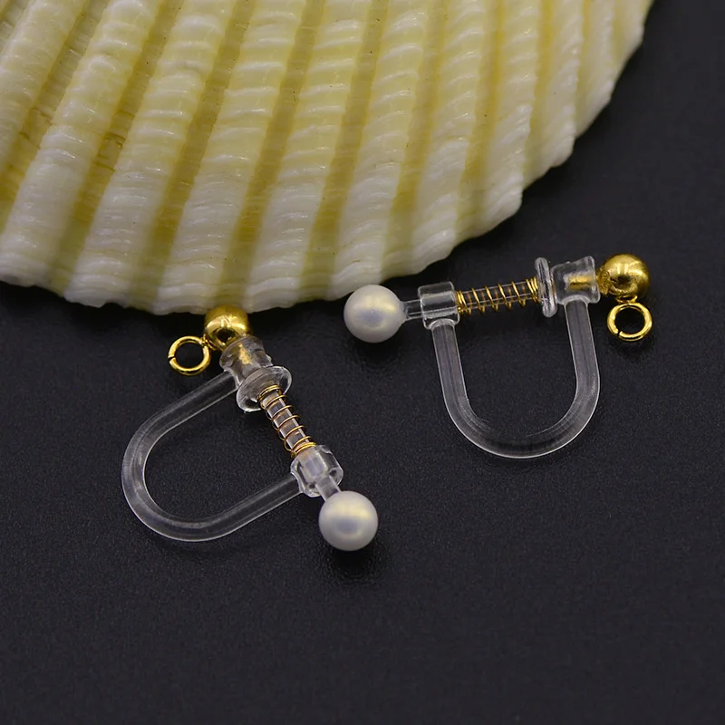 

20pcs No Pierced Plastic Transparent Spring Clip 3mm Artificial Pearls Painless Ear Strap with Loop DIY Earring Finding
