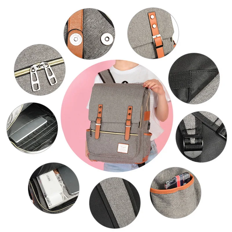 Винтажные мужские и женские рюкзаки с зарядкой через Usb, школьные сумки для подростков мальчиков и девочек, вместительный рюкзак для ноутбука, мужской рюкзак