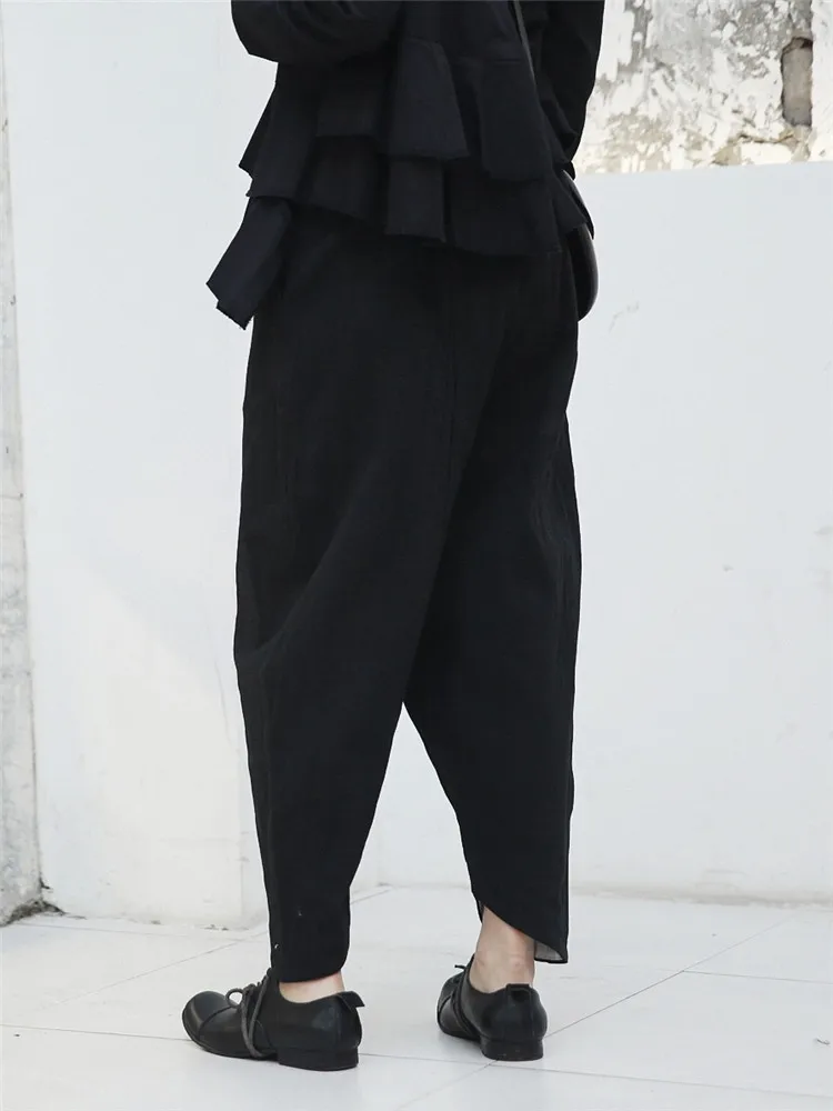 Cakucool, новинка, женские повседневные штаны с поперечным швом, японские черные шаровары, по щиколотку, корейские свободные брюки со складками, Pantalon Femme