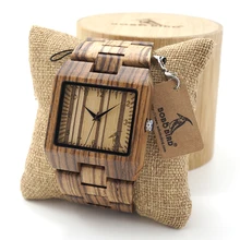 BOBO OISEAU Rectangle Zebra Hommes En Bois Montre-Bracelet Top Marque De Luxe Montres À Quartz avec Plein En Bois Bande dans une Boîte Cadeau