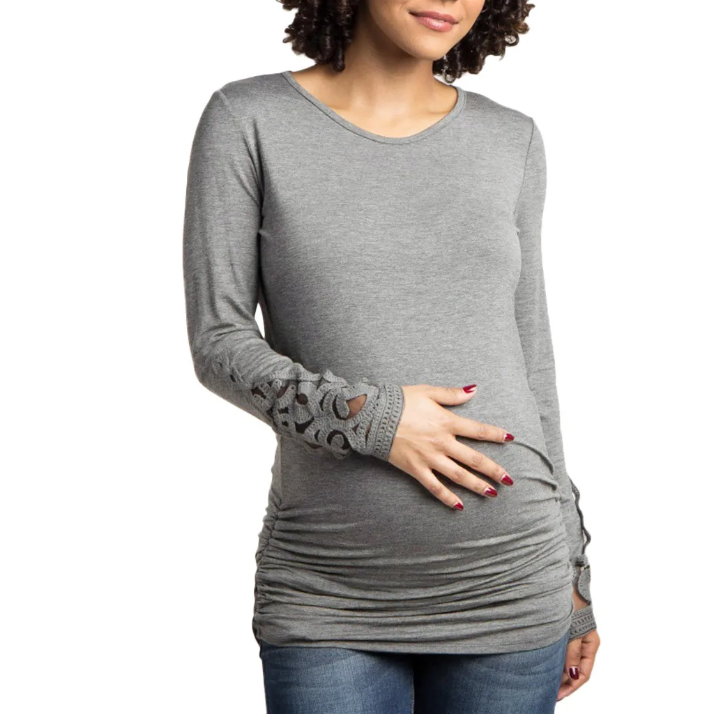 

MUQGEW Tshirt Women Maternity Nursing Long Sleeve Lace Mesh Casual Breastfeeding Blouse Summer Tops Pregnancy