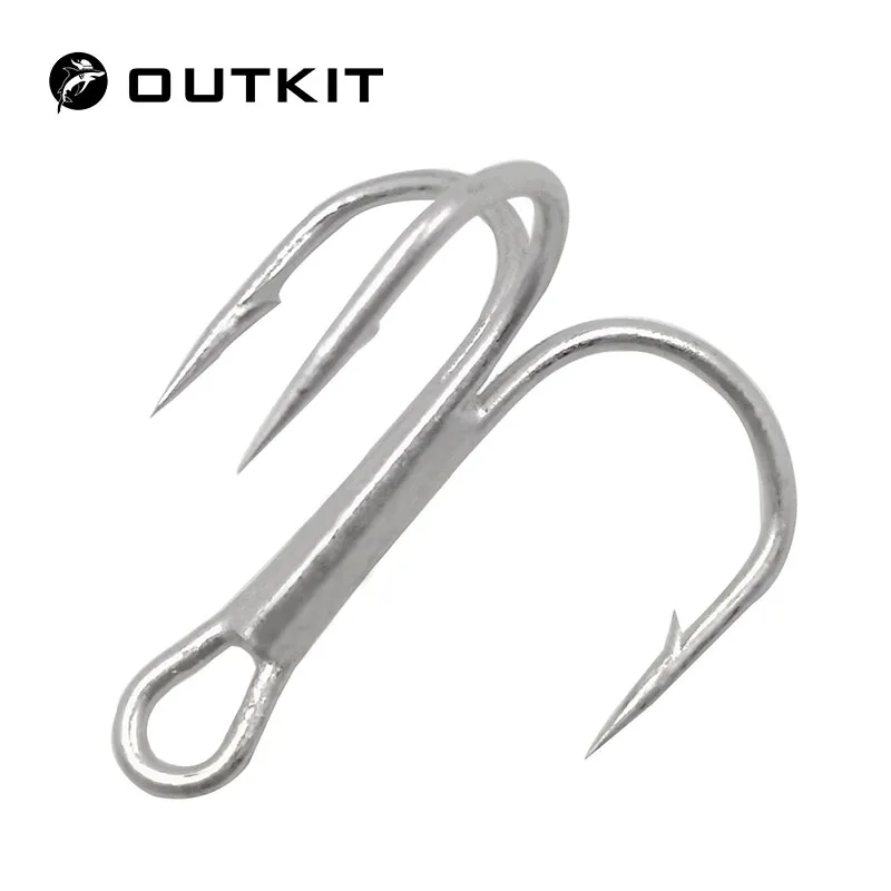 OUTKIT 20PCS/B High Carbon Steel Treble Fishing Hooks Silver Hard Lure