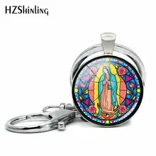 Новинка, девственница Марии Гваделупе, брелок для ключей мать Иисуса, стеклянный купол, брелки, серебряные ювелирные изделия для женщин HZ5