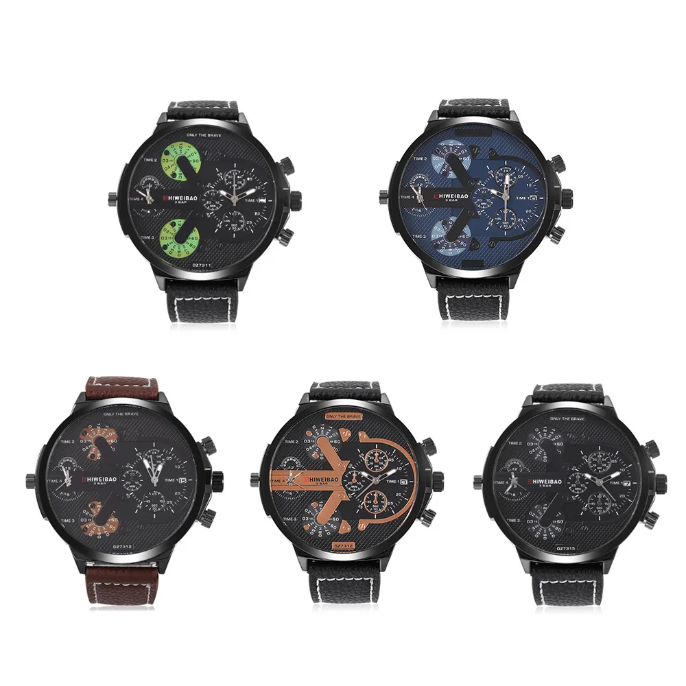 top luxury brand shiweibao cool big case watch for men watches two time zones military wristwatches dz style (9)