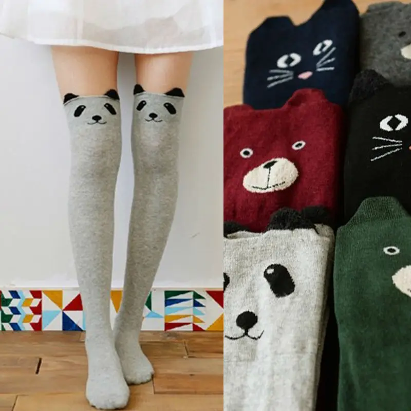 Hot lot Women Sexy Autumn Winter Favorite Cute Thigh Long Cotton Socks Funky 3D Cartoon Animal Over Knee High Seamless Socks