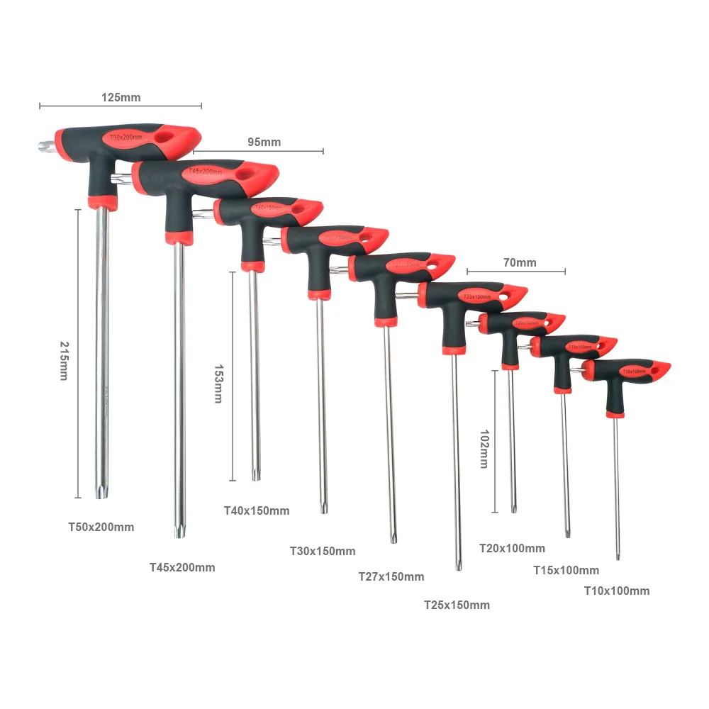 Julydream 9 шт Т-образная ручка звездообразный шестигранный ключ S2 материал T10 T15 T20 T25 T27 T30 T40 T45 T50 отвертка Т-образный Torx драйвер