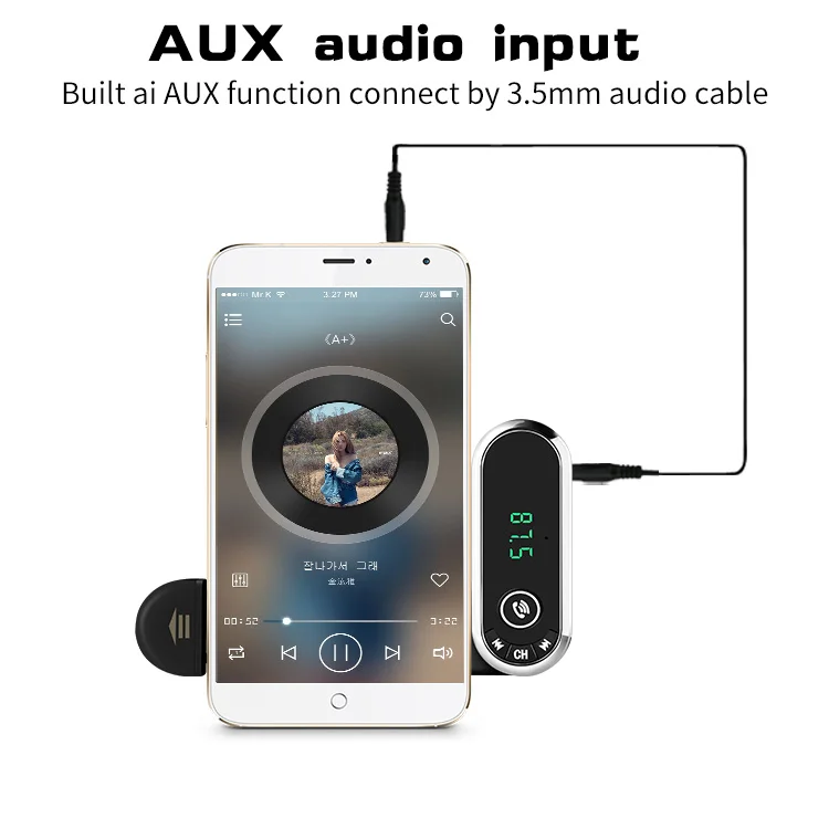Bluetooth автомобильный комплект громкой связи AUX аудио Bluetooth FM передатчик Поддержка TF карта MP3 музыкальный плеер автомобильное зарядное устройство держатель телефона