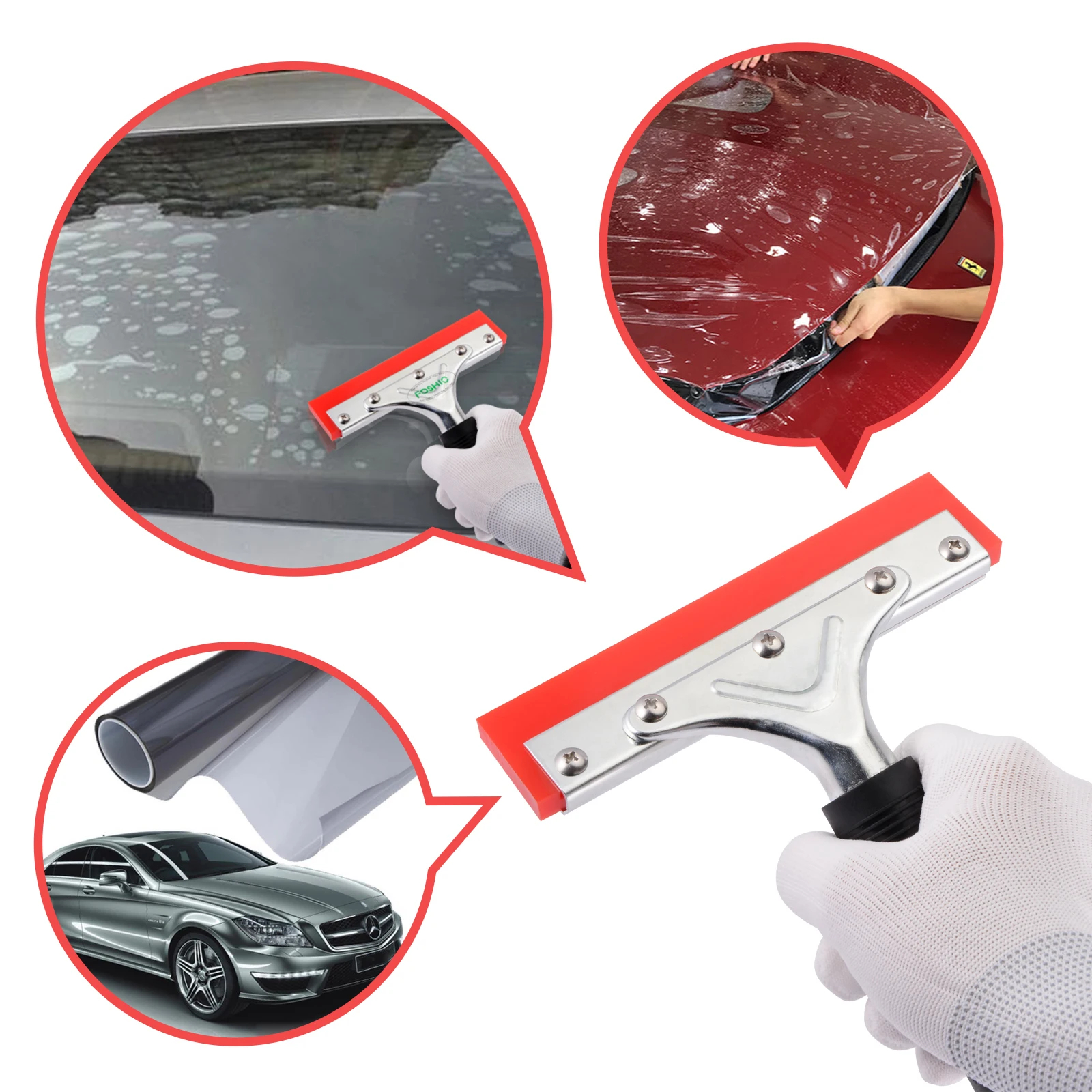 FOSHIO Car Window Tint Squeegee Rubber Blade with Handle Vinyl Car Wrap Tool Glass Water Wiper Cleaning Tool Snow Ice Scraper