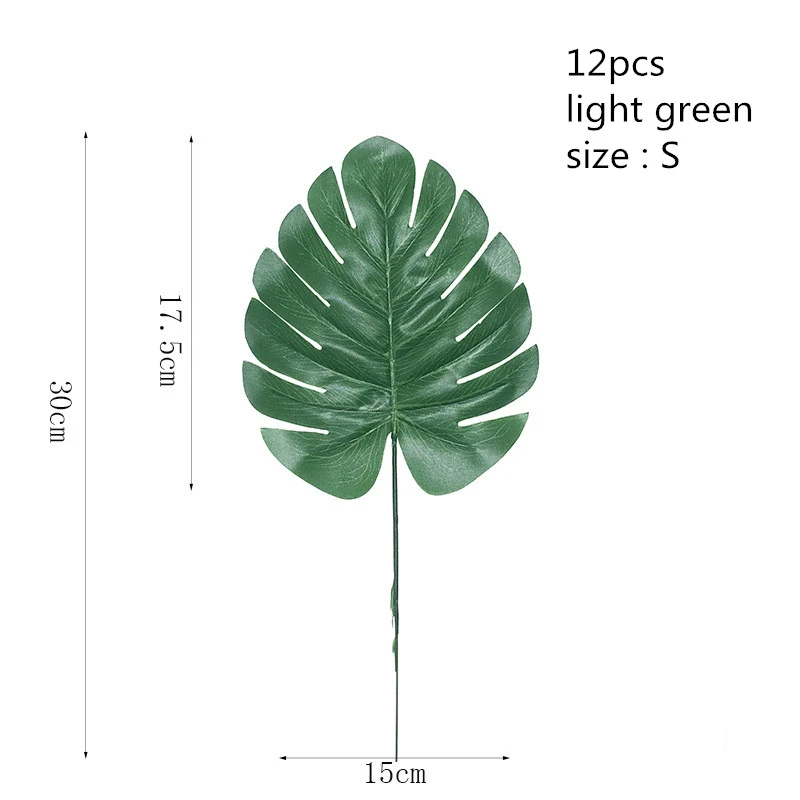 12 шт., зеленые искусственные растения, пальмовый папоротник, черепаха, лист, пластик, шелк, модные искусственные листья, домашние, сделай сам, имитация свадьбы, домашний декор - Цвет: light green S