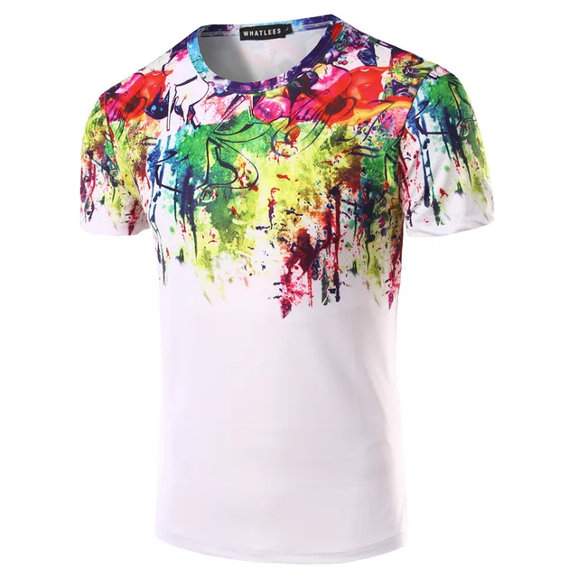 Colorful Graffiti Hombres Camiseta Slim Fit O cuello de