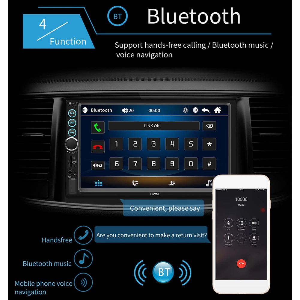 7 Inch Bluetooth Stereo Touch Screen Radio 2 DIN MP5 Player Car Multimedia Supports IOS Android Image Connection