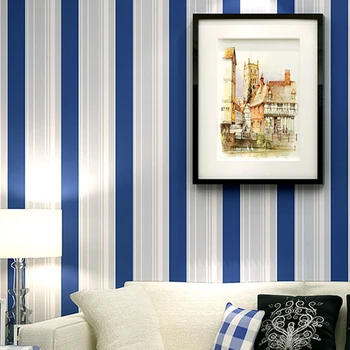 

Modern Blue Vertical Stripe Wallpaper Roll for Living Room Background Kids Room 3d flocking Wall paper Rolls Wallcoverings