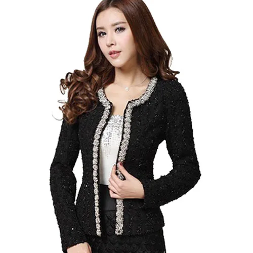 Promo  2018 New Women Autumn-Winter coat short design Elegant Beaded Diamond slim Long sleeve Plus size Sm