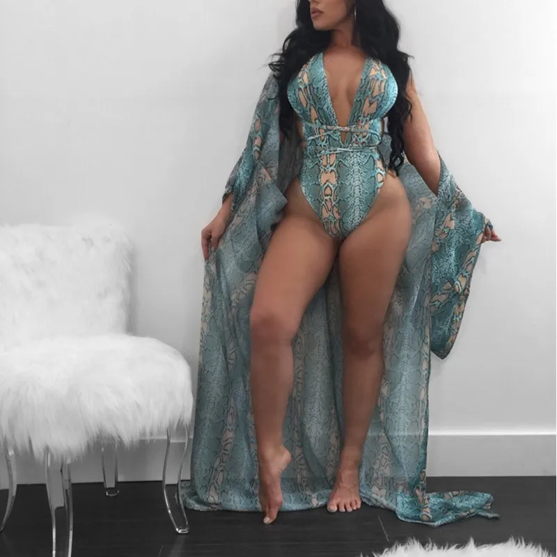 

2018 High Waist Women Swimsuit Beach Cover Ups Sexy Push Up Backless Femme Maillot De Bain Snake Print Swimwear Bathing Suit XL