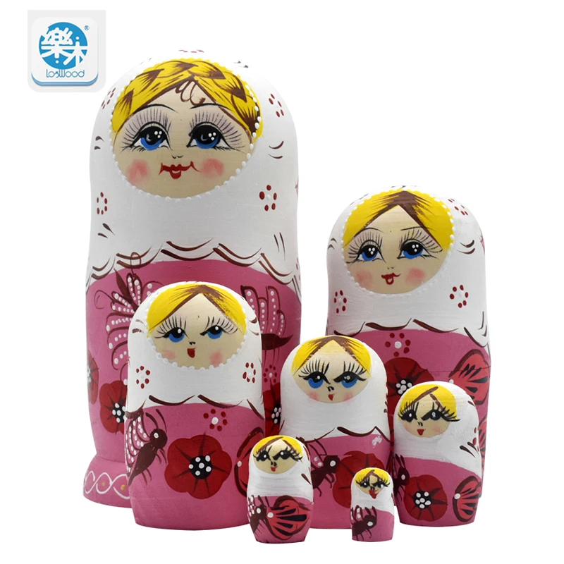 

Logwood 7PCS Wooden Matryoshka Doll Pink girls Wooden Russian Nesting Dolls Gift Handmade Crafts for Kid gifts table game