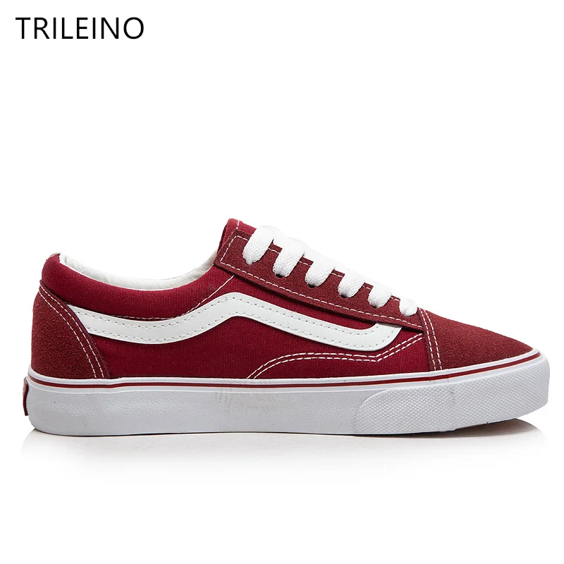 

TRILEINO low-top CLASSICS Unisex Old Skool MEN Claret canvas shoes wine red Skate shoe black white women Vulcanized canvas shoes