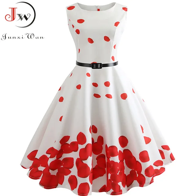 Summer Womens Dresses 2021 Casual Floral Retro Vintage 50s 60s Robe Rockabilly Swing Pinup Vestidos Valentines Day Party Dress 3