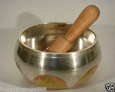 Поющая чаша из тибетского серебра и меди с золотым покрытием 8 см|tibetan bowls singing