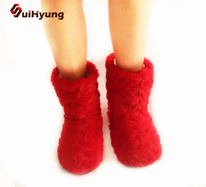 Suihyung Autumn Winter Women Indoor Floor Shoes Short Boots Flock Solid Color Female Bedroom Flat Boots Winter Warm Plush Shoes