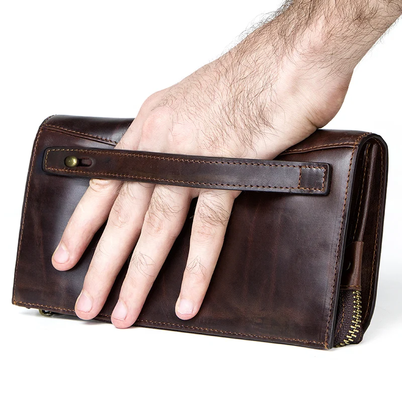 CONTACT'S Мужской кожаный повседневный вместительный клатч RFID с отделением для