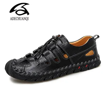 

New Cow Genuine Leather Sandals Outdoor Summer Men Shoes Men Breathable Casual Shoes Footwear Walking Beach Sandals Size 48