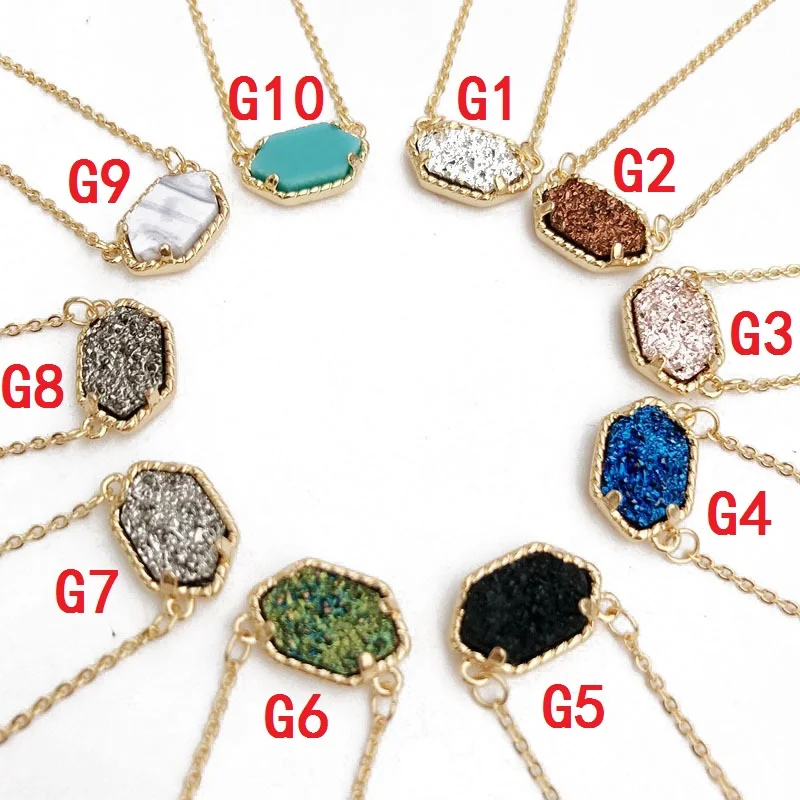 Подвеска Drusy ожерелье Druzy овальные шестиугольные ожерелья 10 цветов золотой цвет