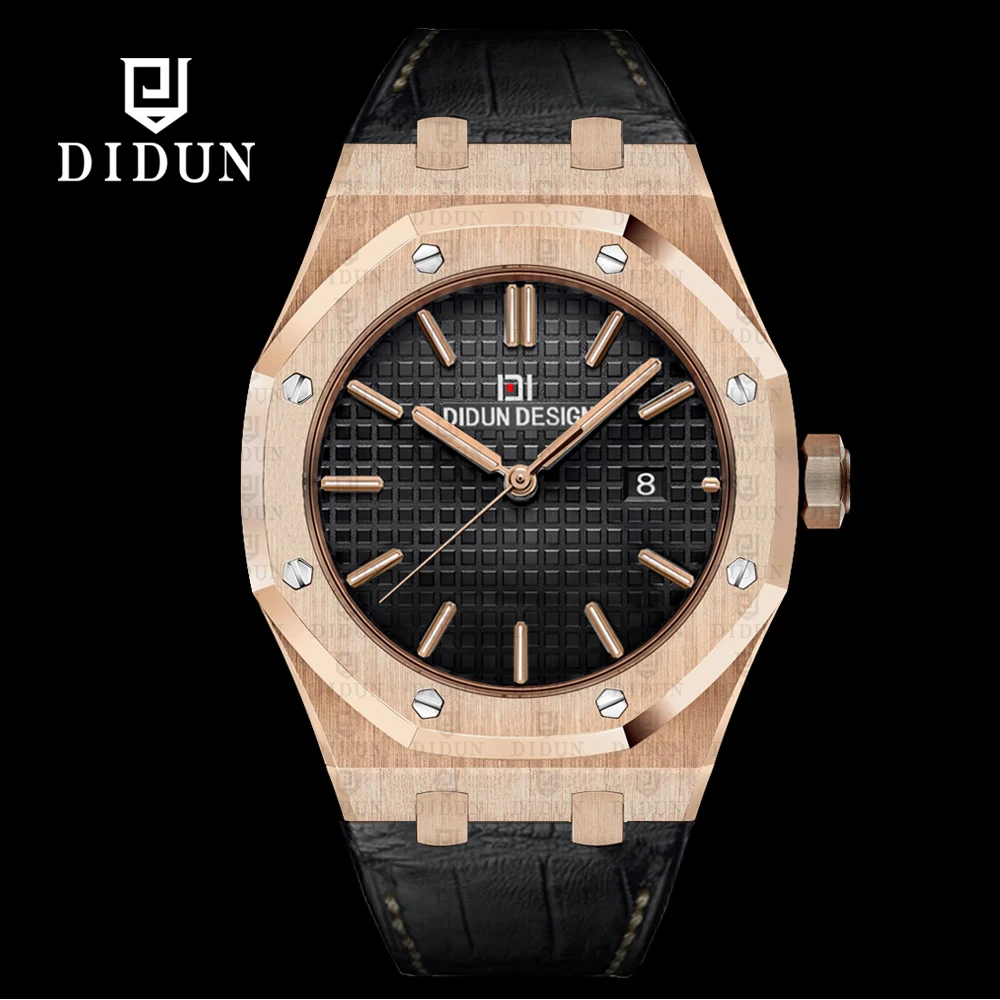 DIDUN Men Watches Top Brand Luxury Mechanical Automatic Watch Rosegold Male Fashion Business Watch  Leather Strap Wristwatch